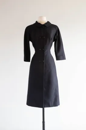 Chic 1960's Black Silk Evening Coat Dress From Nicholas Ungar / Sz M