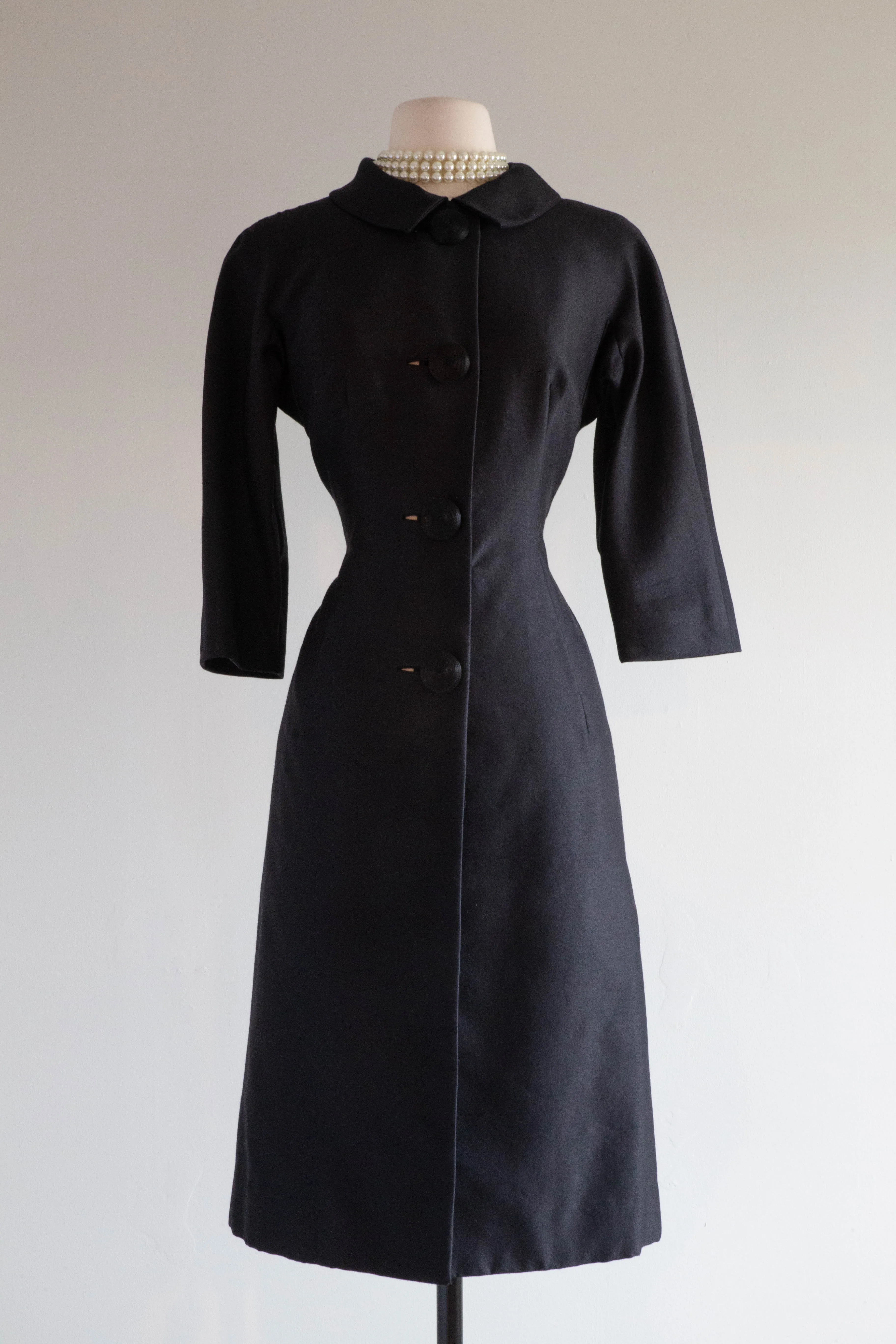 Chic 1960's Black Silk Evening Coat Dress From Nicholas Ungar / Sz M