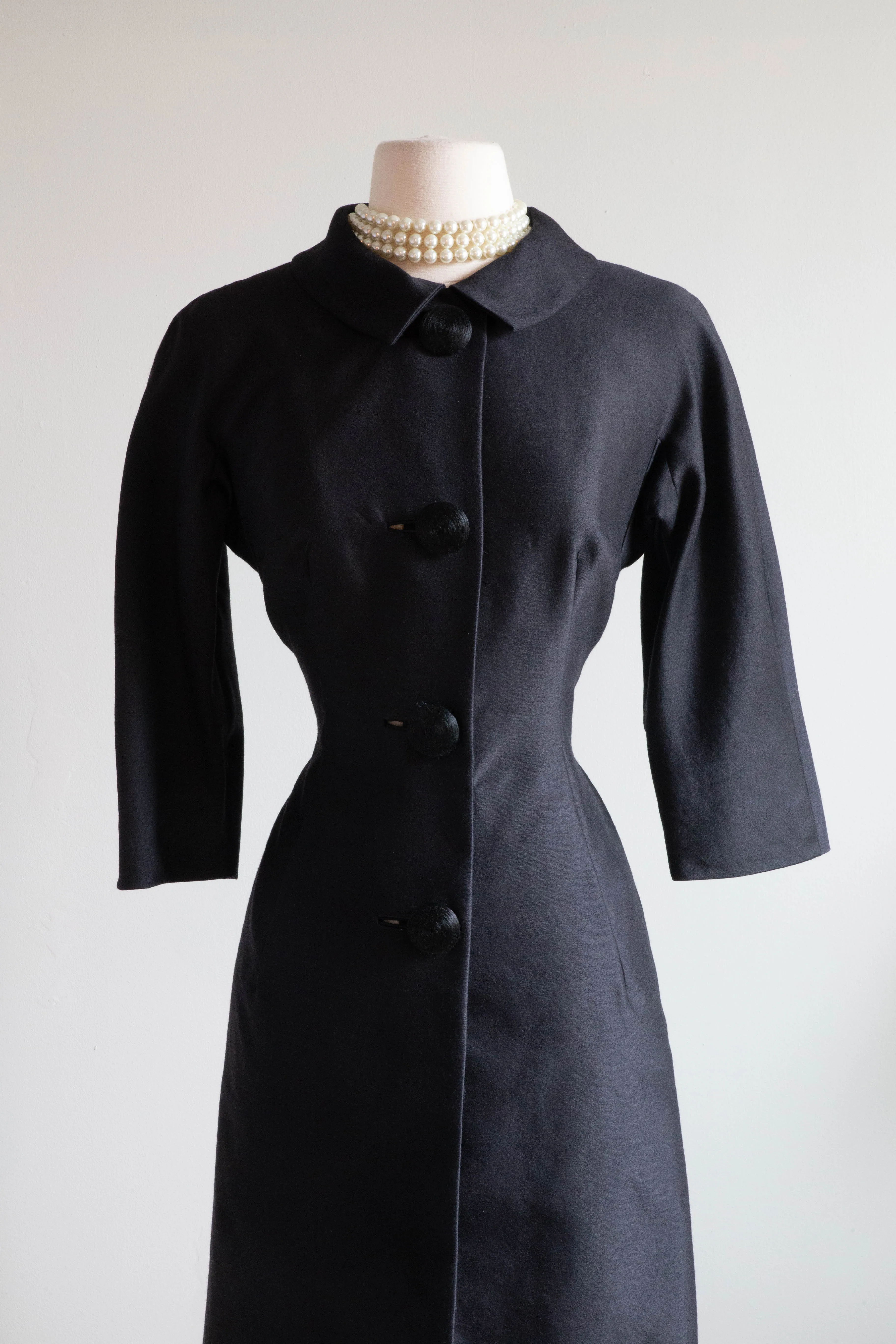 Chic 1960's Black Silk Evening Coat Dress From Nicholas Ungar / Sz M