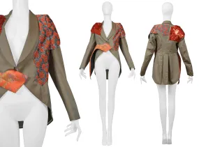COMME DES GARCONS OLIVE JACKET WITH RED SEQUINS & BROCADE 2010