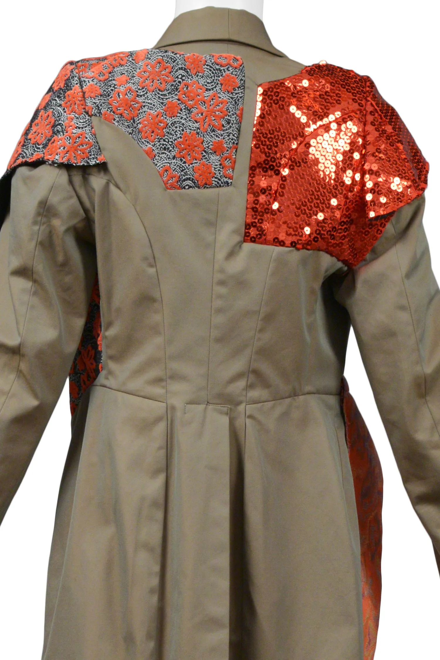 COMME DES GARCONS OLIVE JACKET WITH RED SEQUINS & BROCADE 2010