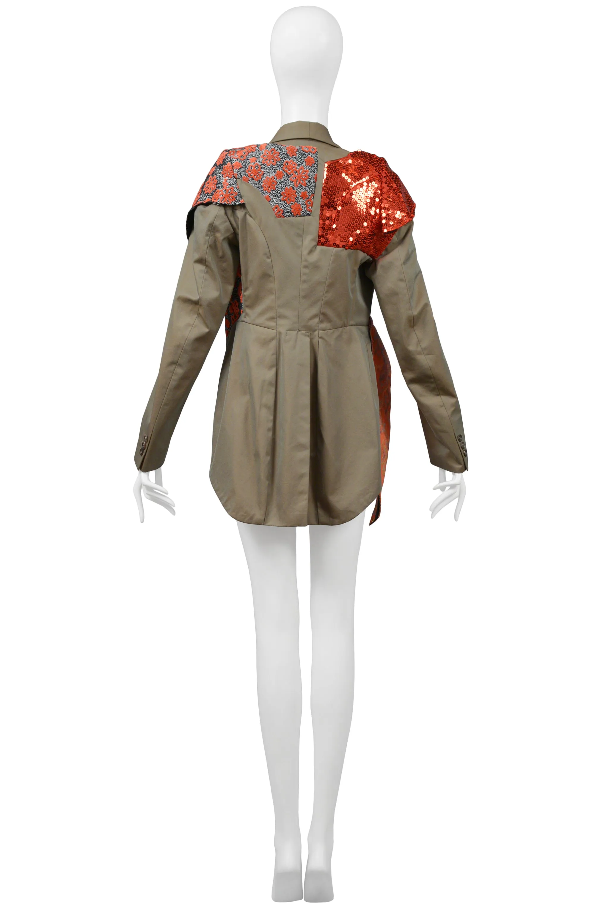 COMME DES GARCONS OLIVE JACKET WITH RED SEQUINS & BROCADE 2010