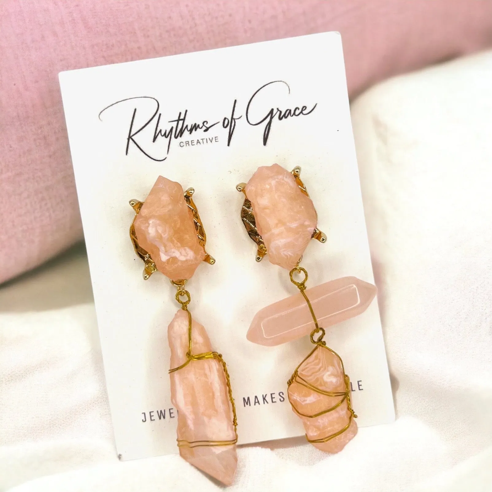 Crystal Earrings, Easter Accessories, Gemstone Earrings, Peach Earrings, Handmade Earrings, Geode, Crystal Accessories, Goddess Earrings