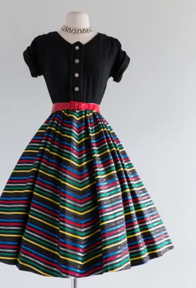 Darling 1950's Ribbon Candy Striped Party Dress / Waist 26