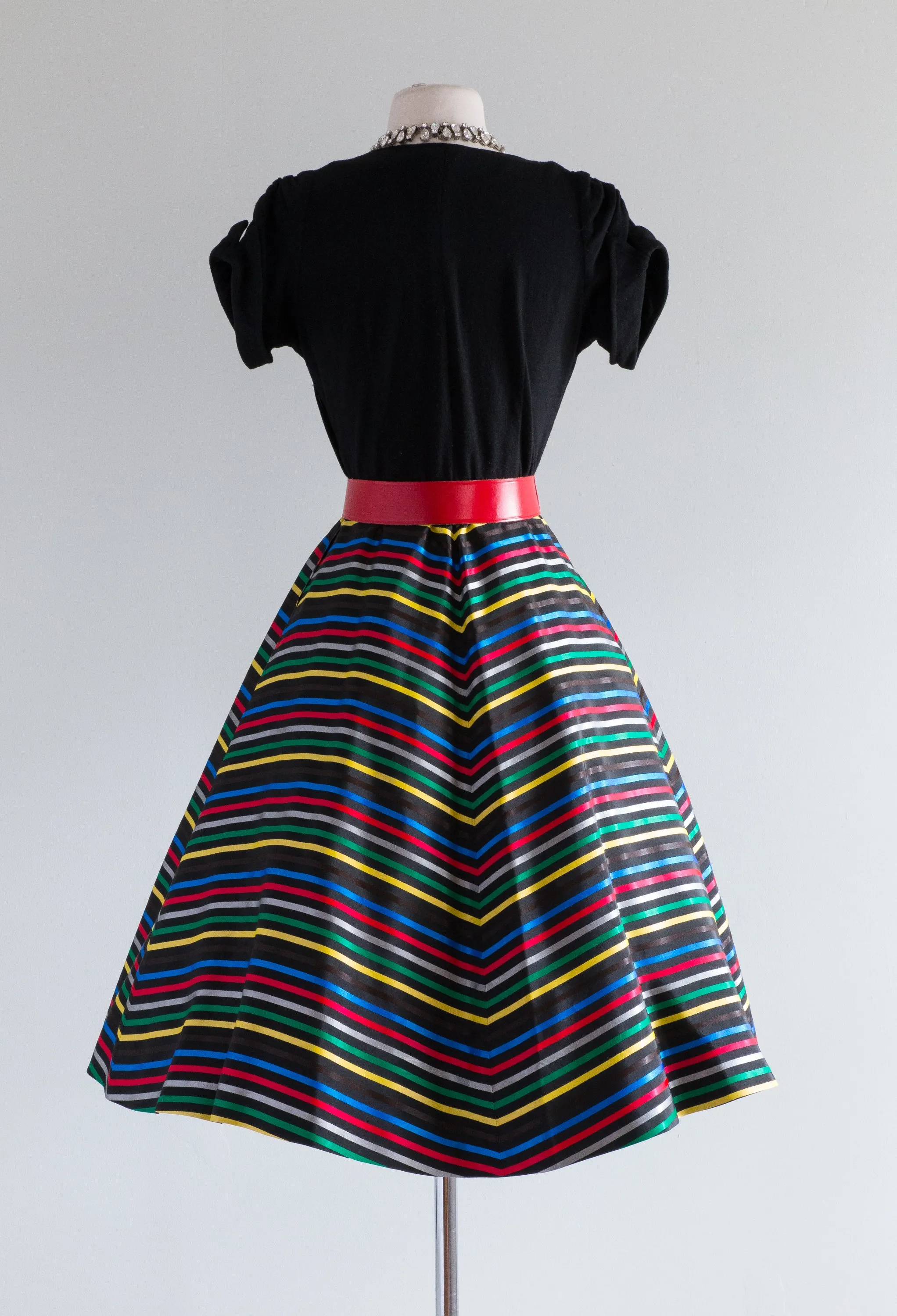 Darling 1950's Ribbon Candy Striped Party Dress / Waist 26