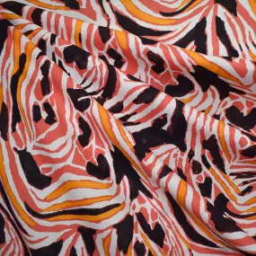 Designer Colorful Abstract Animal Stripe Rayon Challis Coral/Orange
