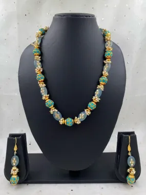 Designer Semi Precious Blue Jade And Pearls Fancy Beads Necklace By Gehna Shop