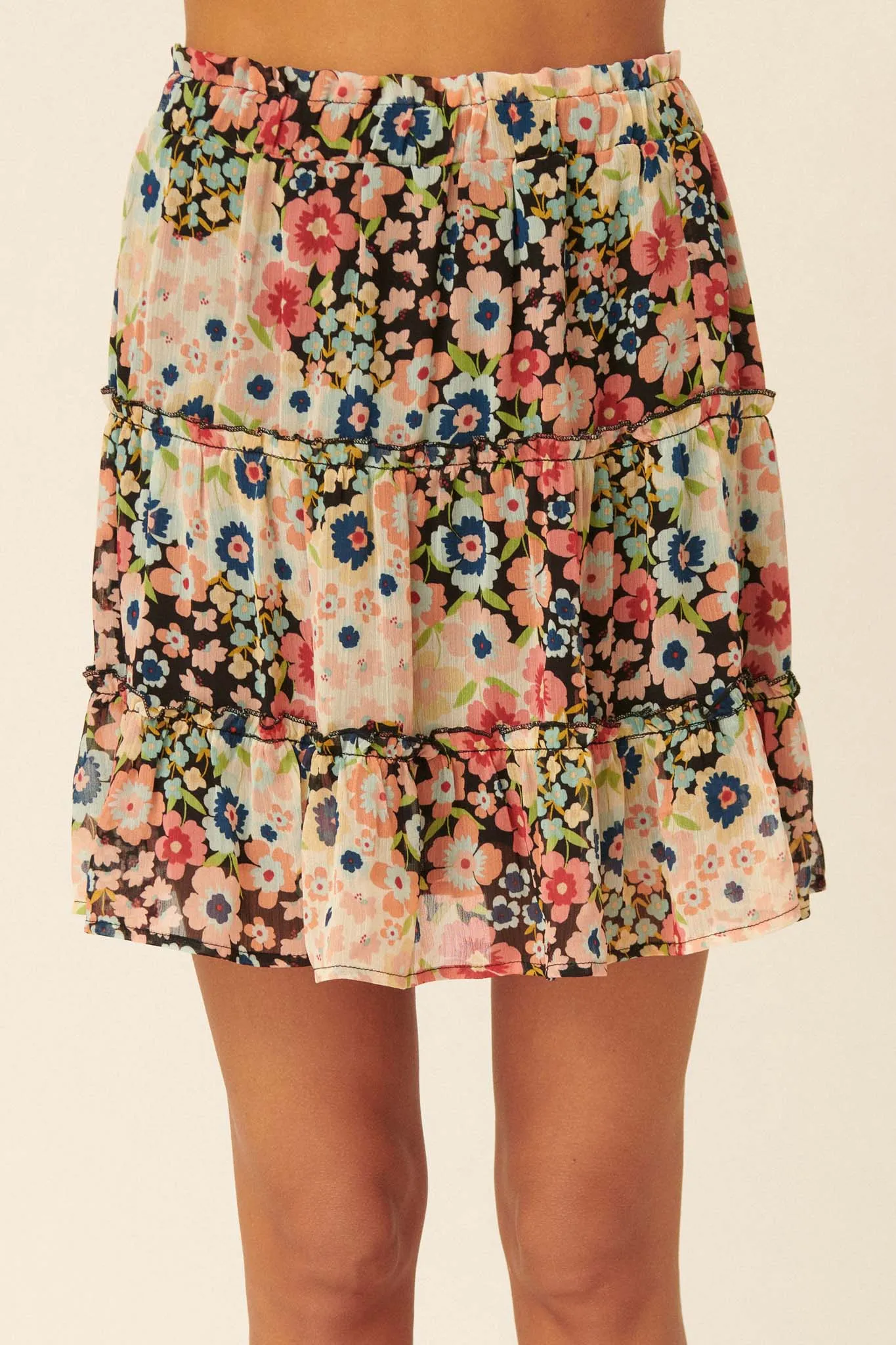 Dream Garden Floral Tiered Ruffle Mini Skirt