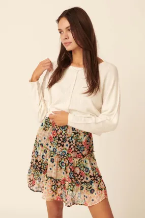 Dream Garden Floral Tiered Ruffle Mini Skirt