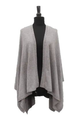 Embellished Trimmed Border Ruana - Grey
