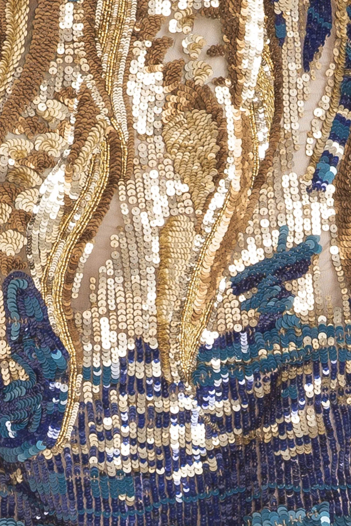 Emillio Pucci - Featured on Cover of Vogue - Gold and Blue Long Sleeve Embellished Open Back Dress - IT 42