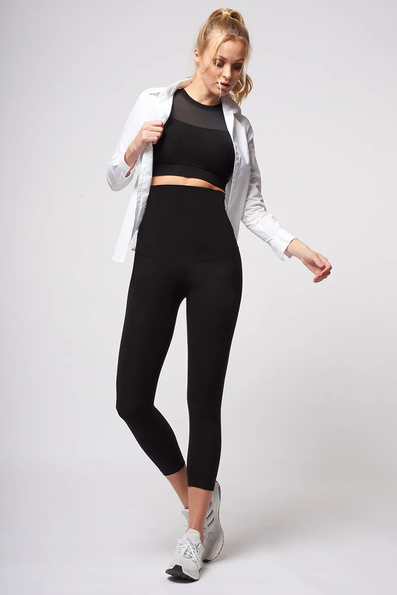 Extra Strong Compression Cropped Leggings with High Waisted Tummy Control Black