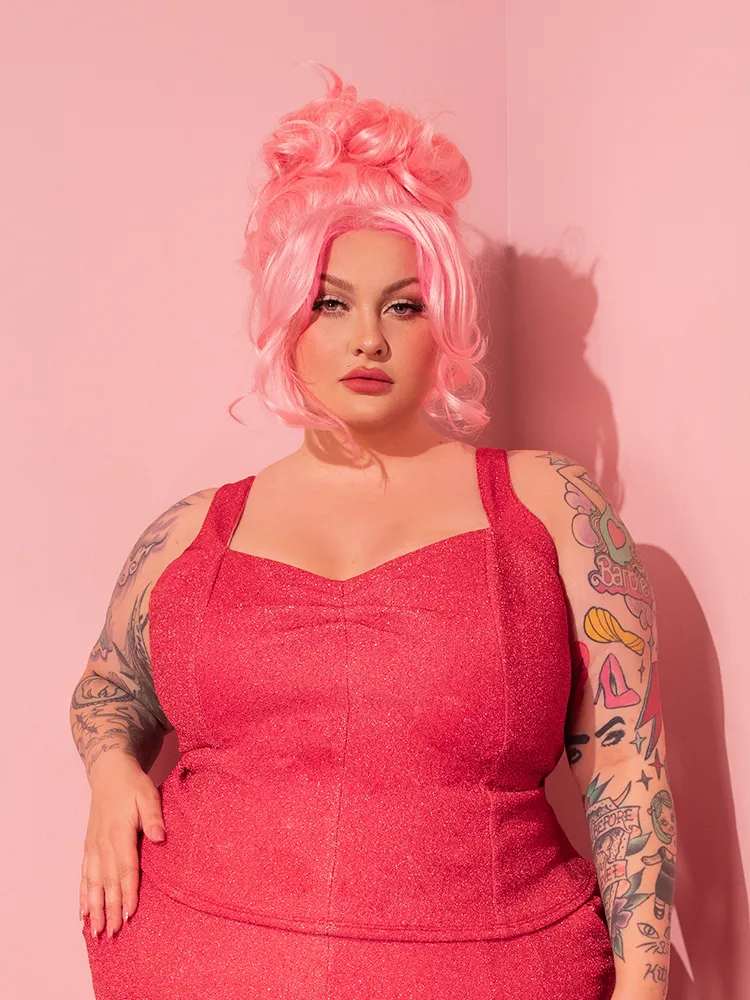 FINAL SALE - Vamp Top in Candy Pink Lurex - Vixen by Micheline Pitt