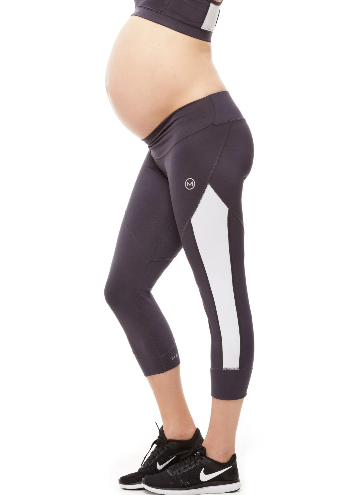 Focus 3/4  Low Waist Maternity Legging - Grey/White