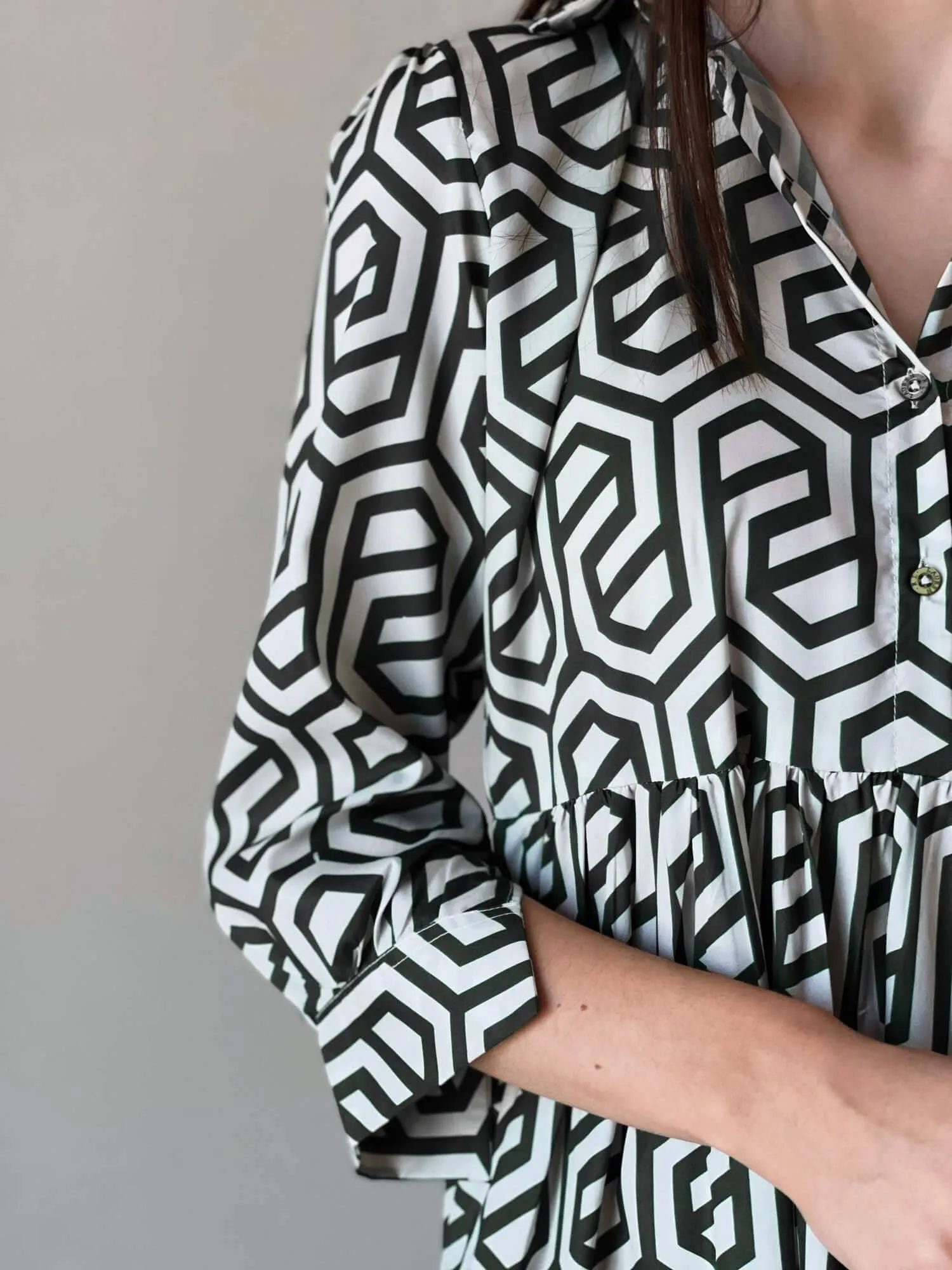 Geo Long Printed Dress In Black
