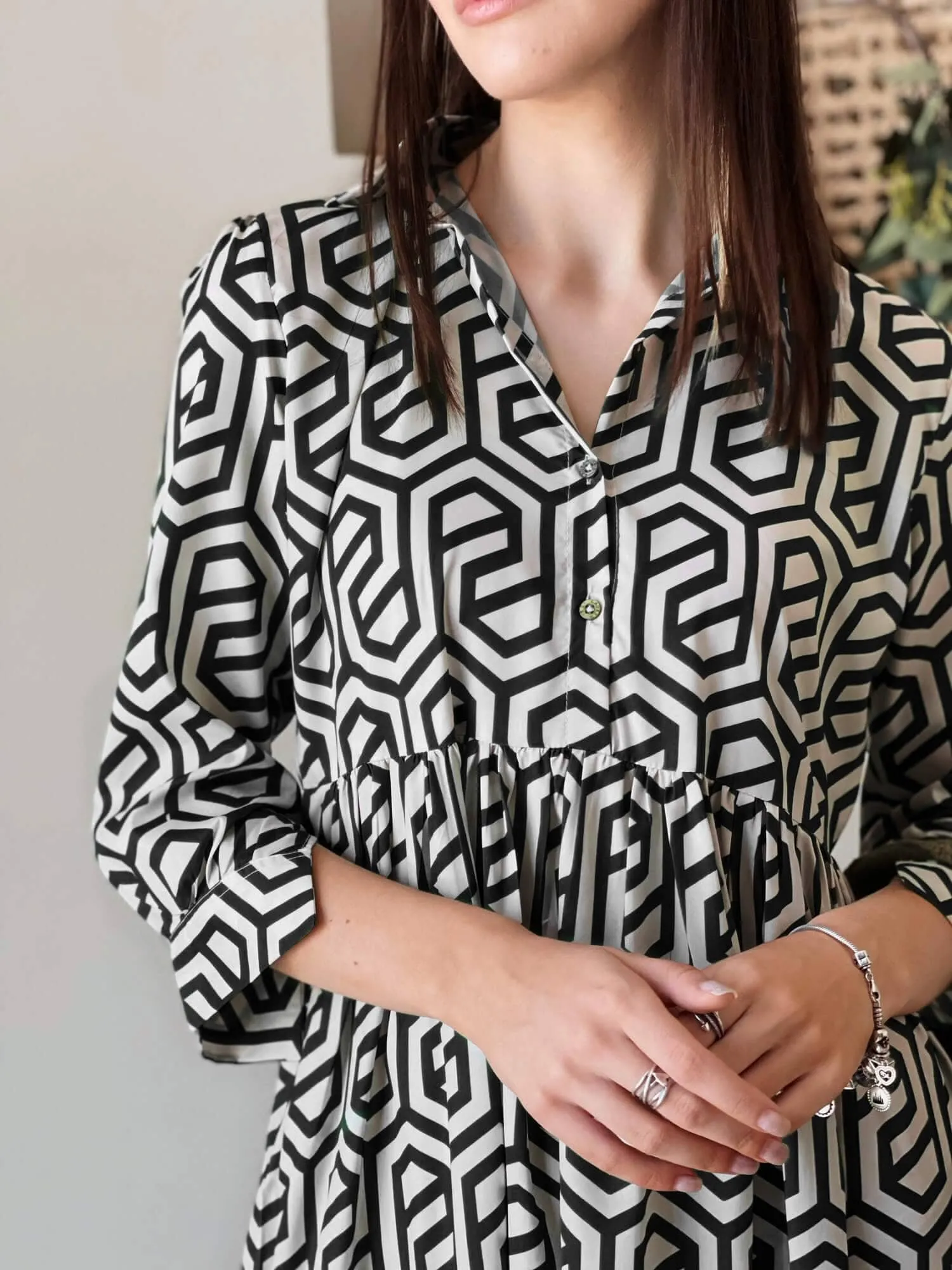 Geo Long Printed Dress In Black