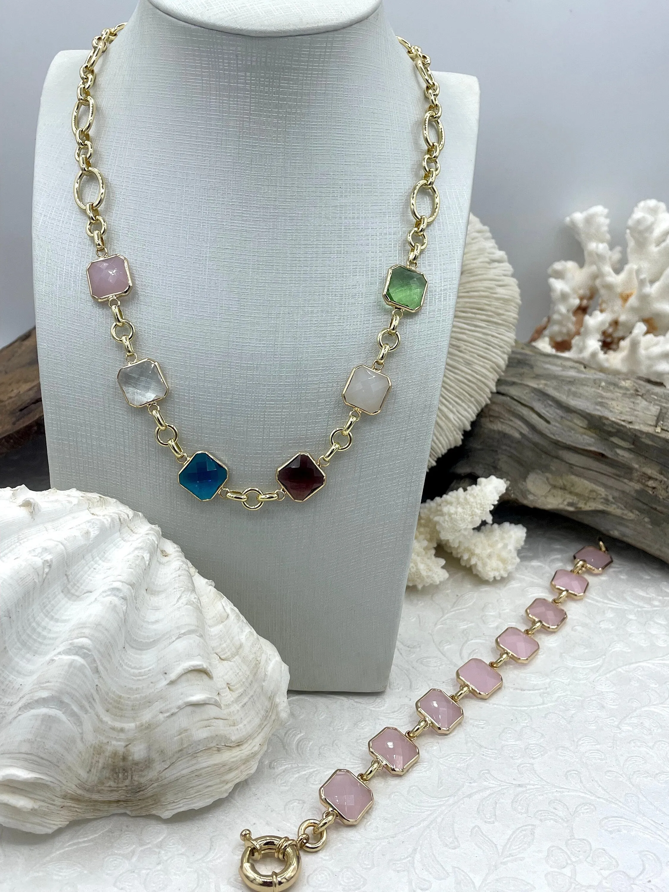 Gold Trimmed Colorful Square Crystals, Gold trimmed Connectors, Gold Trimmed Crystal Charm/connectors. Colorful Crystals 8 Styles, Fast Ship