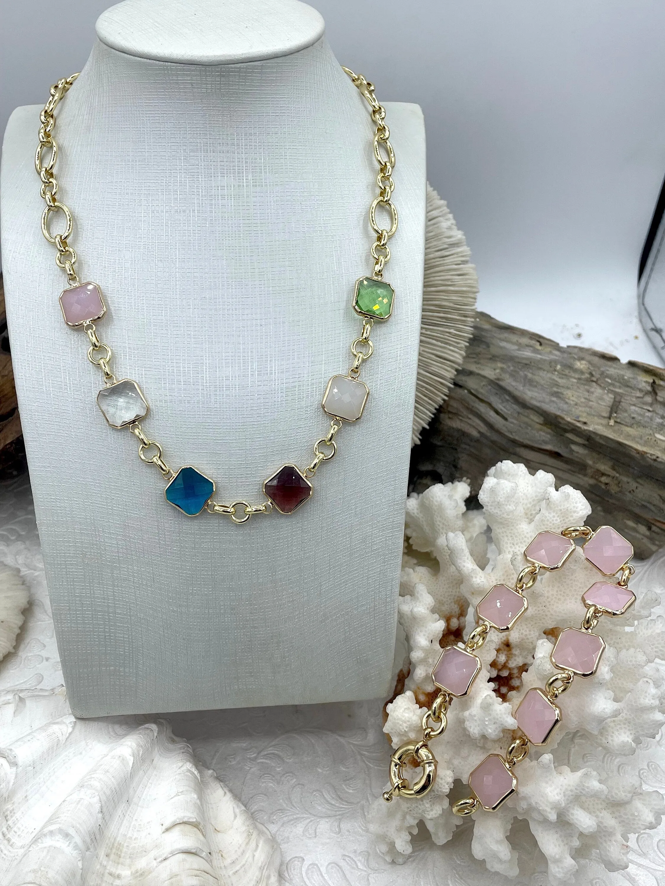 Gold Trimmed Colorful Square Crystals, Gold trimmed Connectors, Gold Trimmed Crystal Charm/connectors. Colorful Crystals 8 Styles, Fast Ship