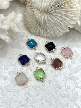 Gold Trimmed Colorful Square Crystals, Gold trimmed Connectors, Gold Trimmed Crystal Charm/connectors. Colorful Crystals 8 Styles, Fast Ship