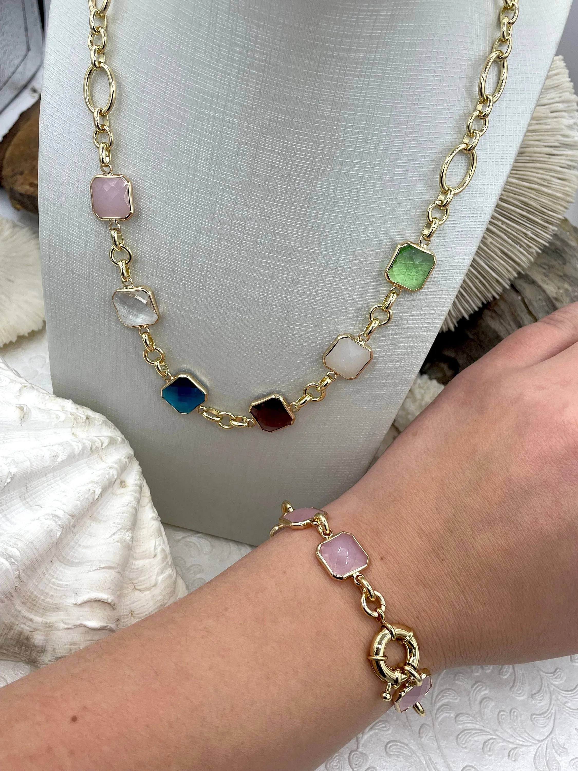 Gold Trimmed Colorful Square Crystals, Gold trimmed Connectors, Gold Trimmed Crystal Charm/connectors. Colorful Crystals 8 Styles, Fast Ship