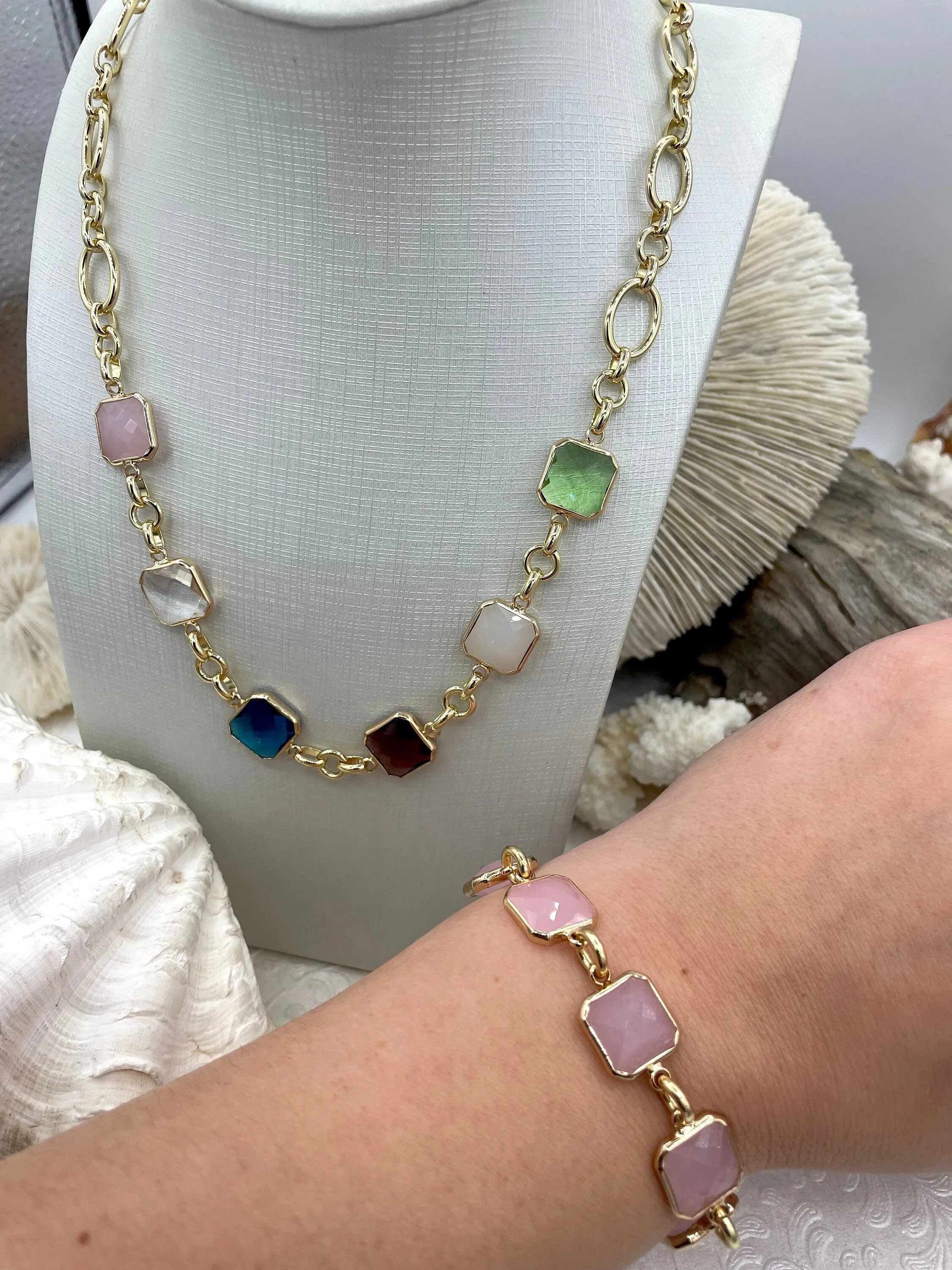 Gold Trimmed Colorful Square Crystals, Gold trimmed Connectors, Gold Trimmed Crystal Charm/connectors. Colorful Crystals 8 Styles, Fast Ship