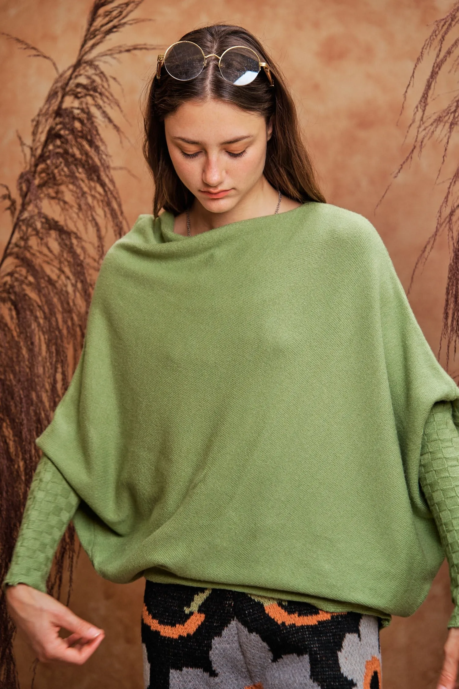 Green Slouchy Sweater with Long Cuffs