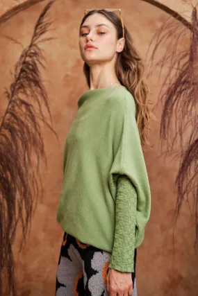Green Slouchy Sweater with Long Cuffs