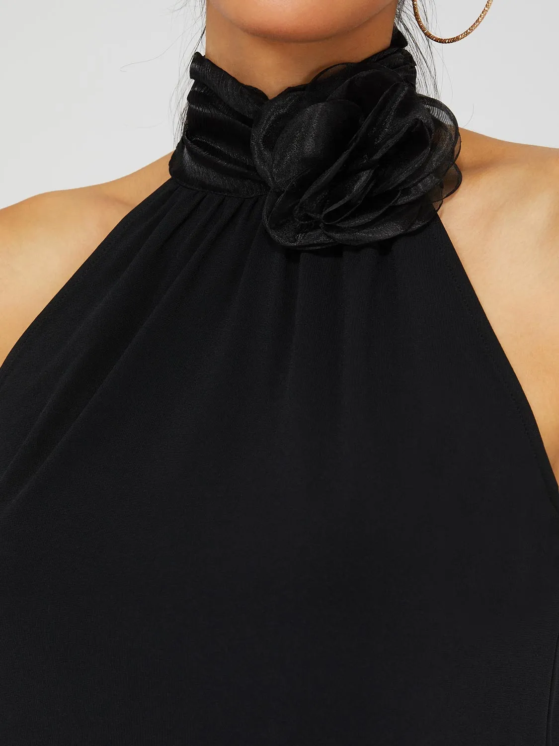 Halter Top With Flower Neck Detail