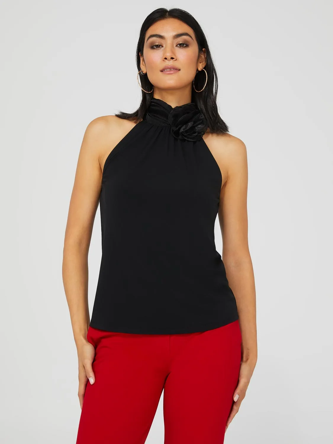 Halter Top With Flower Neck Detail