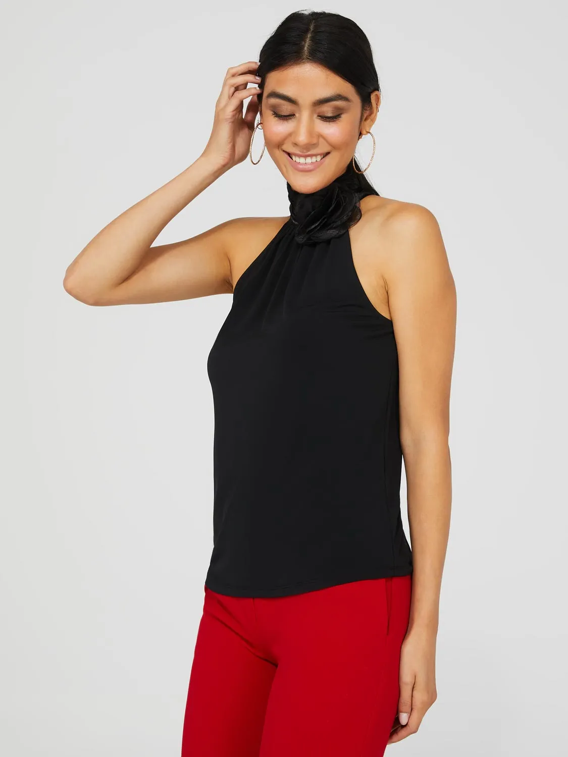 Halter Top With Flower Neck Detail