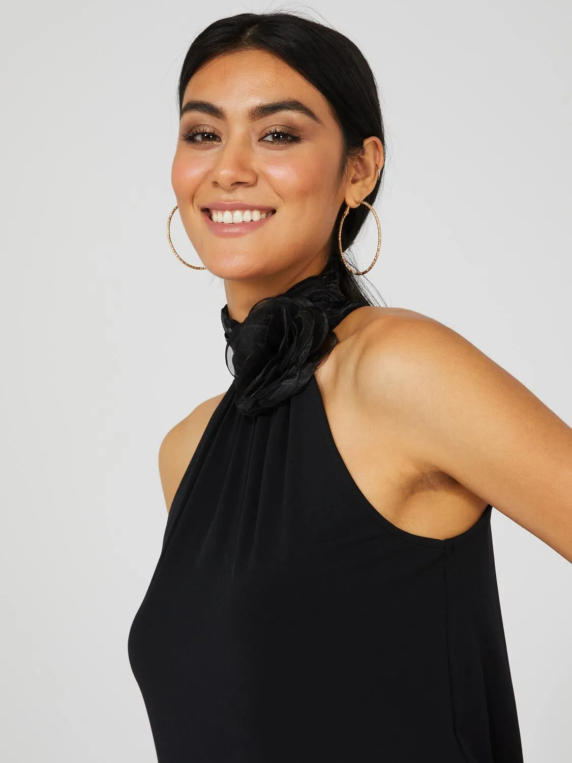 Halter Top With Flower Neck Detail