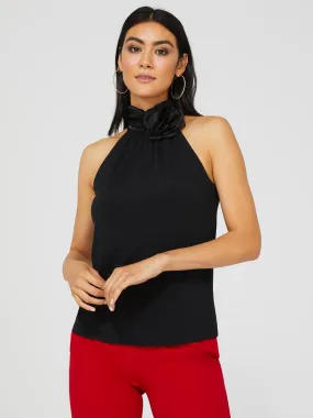 Halter Top With Flower Neck Detail