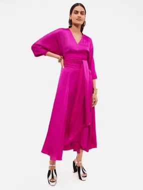 Hammered Satin Sash Dress | Pink