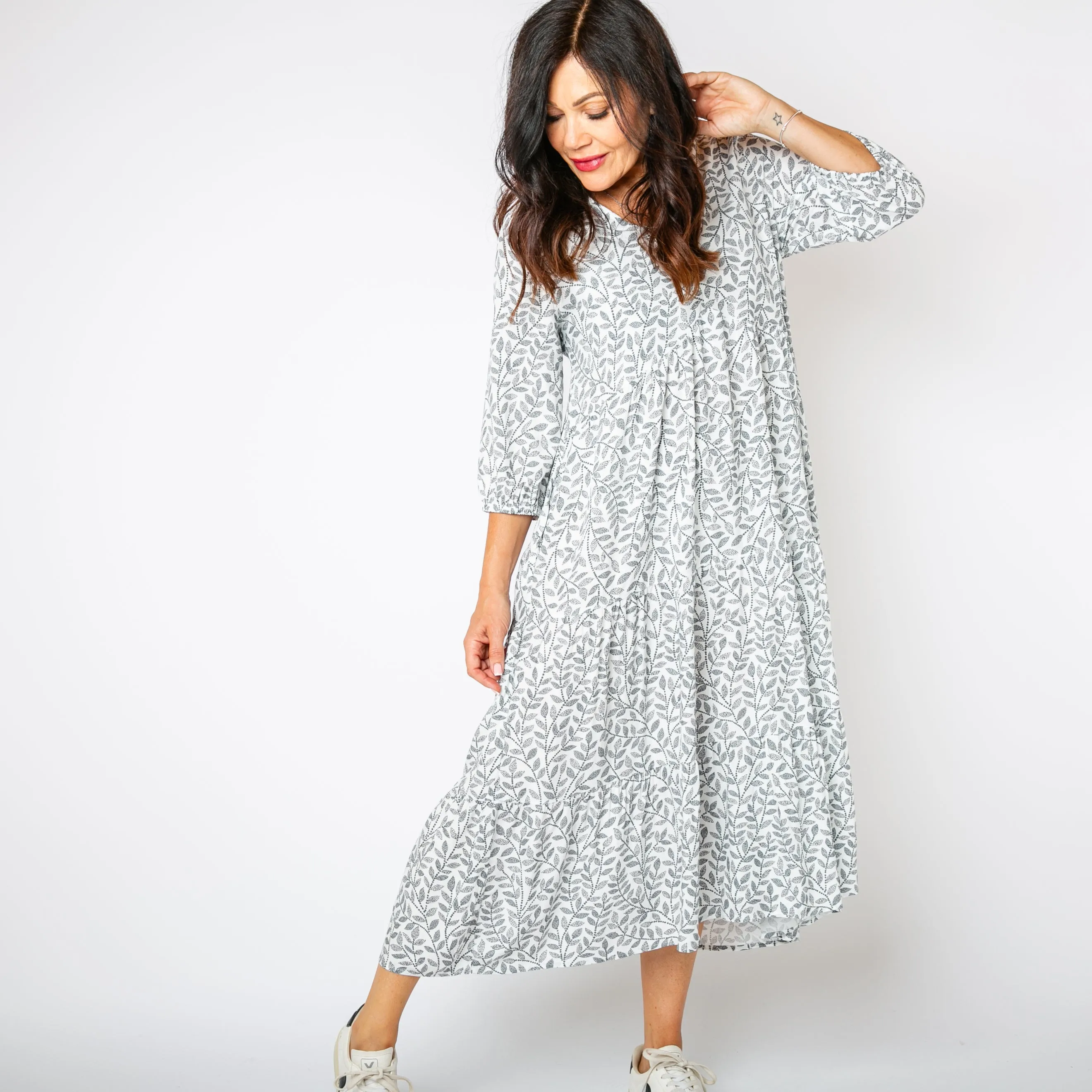 Hazel Patterned 3/4 Sleeve Dress