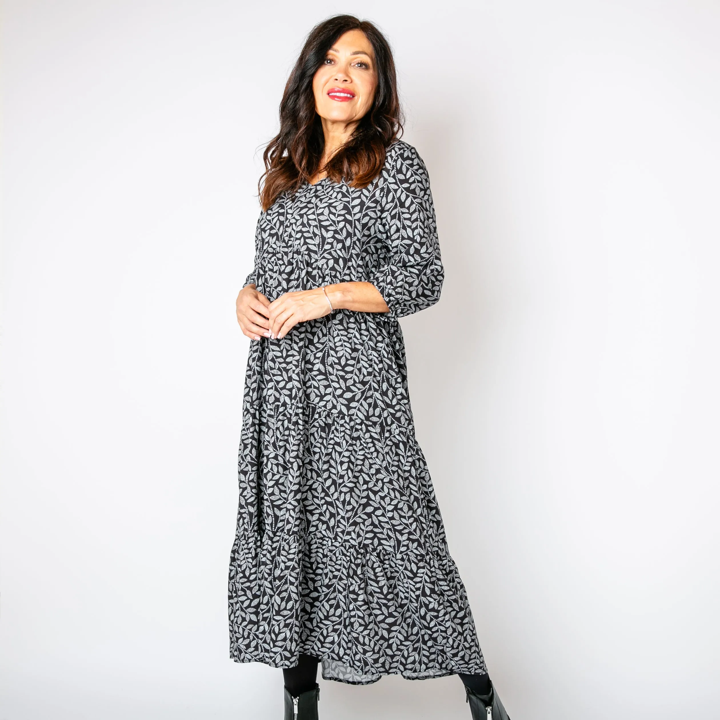 Hazel Patterned 3/4 Sleeve Dress