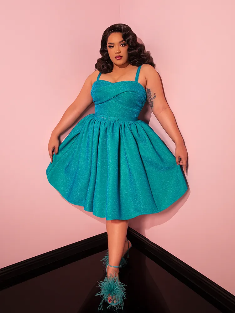 Jawbreaker Swing Dress in Turquoise Lurex - Vixen by Micheline Pitt