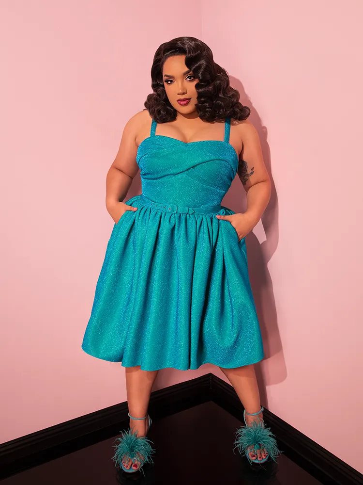 Jawbreaker Swing Dress in Turquoise Lurex - Vixen by Micheline Pitt