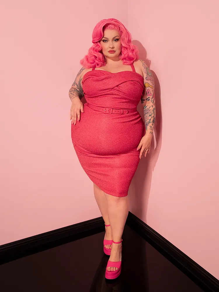 Jawbreaker Wiggle Dress in Candy Pink Lurex - Vixen by Micheline Pitt