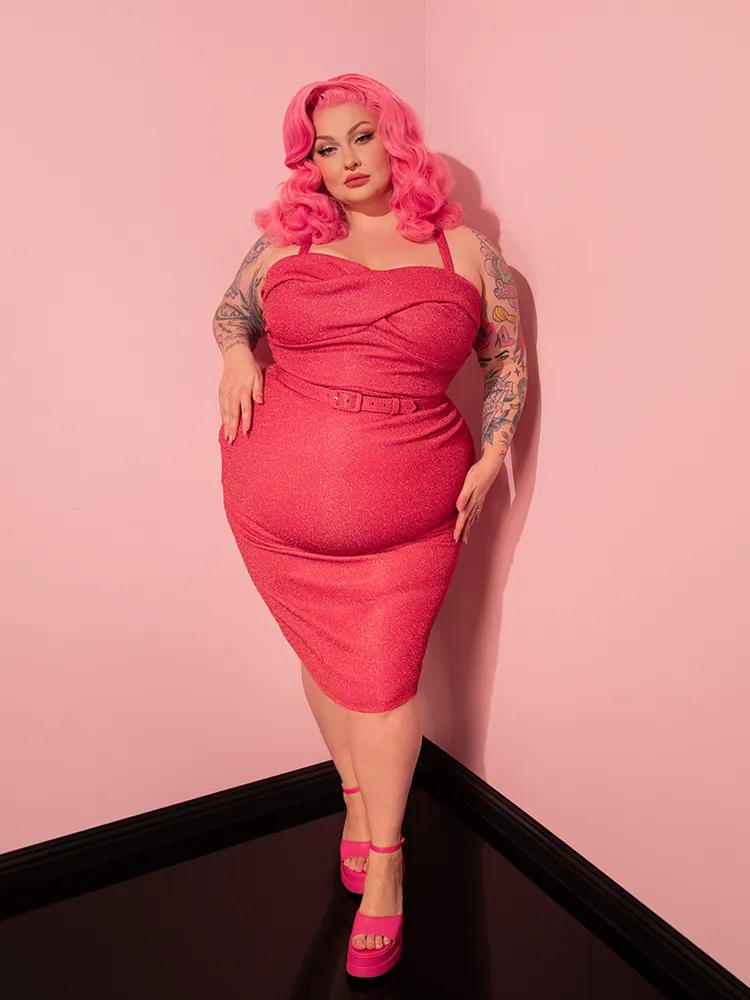 Jawbreaker Wiggle Dress in Candy Pink Lurex - Vixen by Micheline Pitt