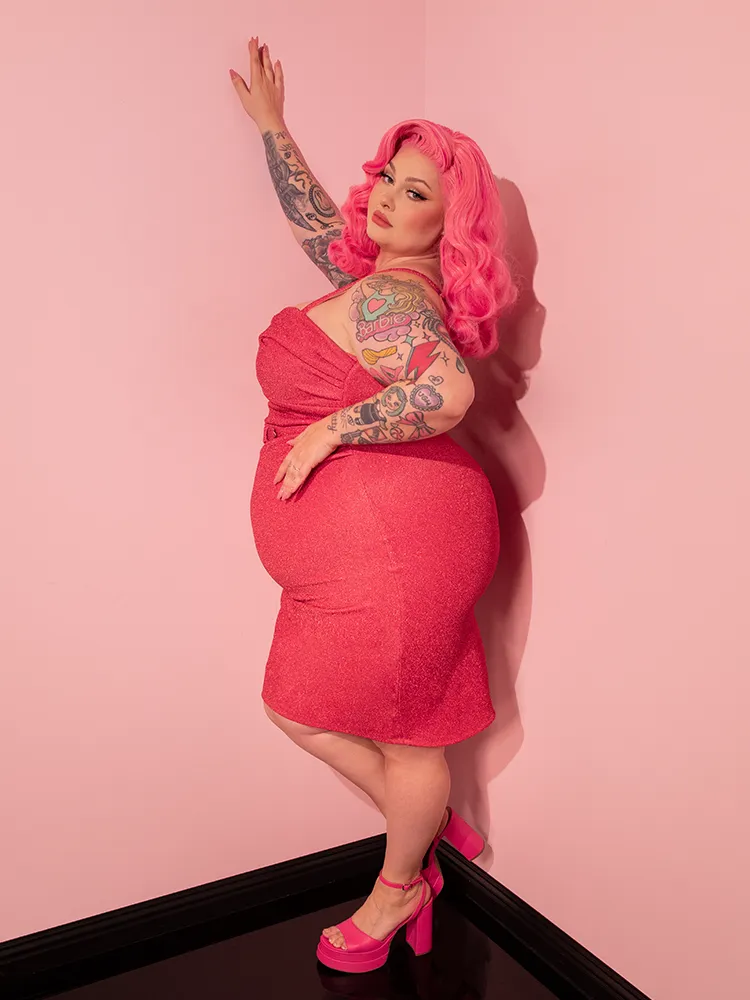 Jawbreaker Wiggle Dress in Candy Pink Lurex - Vixen by Micheline Pitt