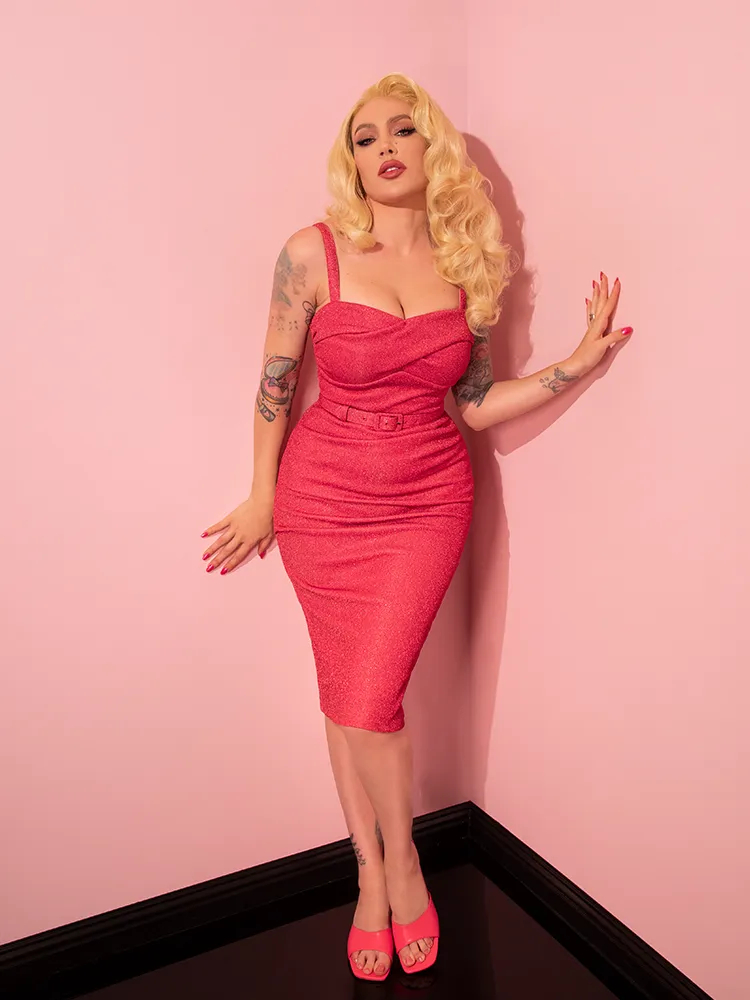 Jawbreaker Wiggle Dress in Candy Pink Lurex - Vixen by Micheline Pitt