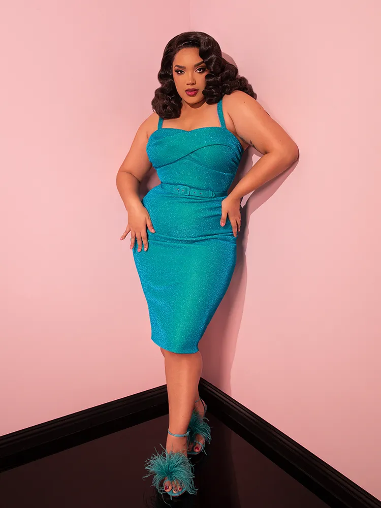 Jawbreaker Wiggle Dress in Turquoise Lurex - Vixen by Micheline Pitt