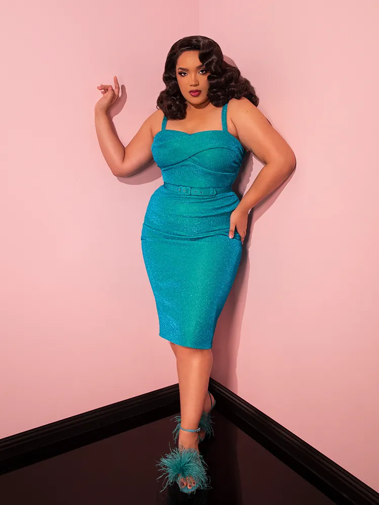 Jawbreaker Wiggle Dress in Turquoise Lurex - Vixen by Micheline Pitt