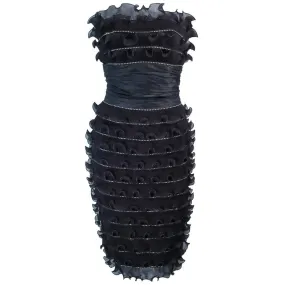 JIKI Monte Carlo Creation Black Pleated Ruffle Cocktail Dress Size 38