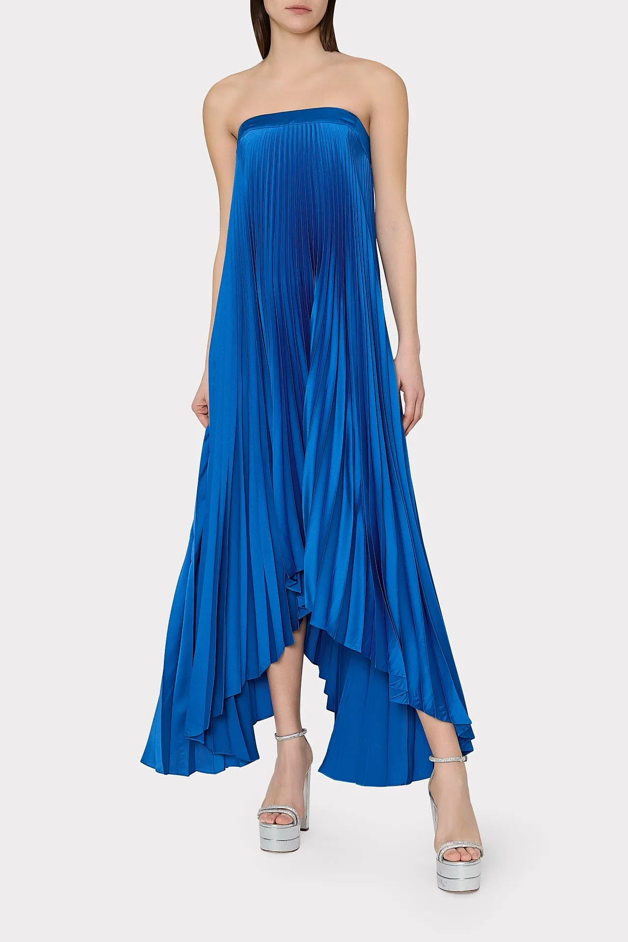 Jordyn Satin Pleated Strapless Dress