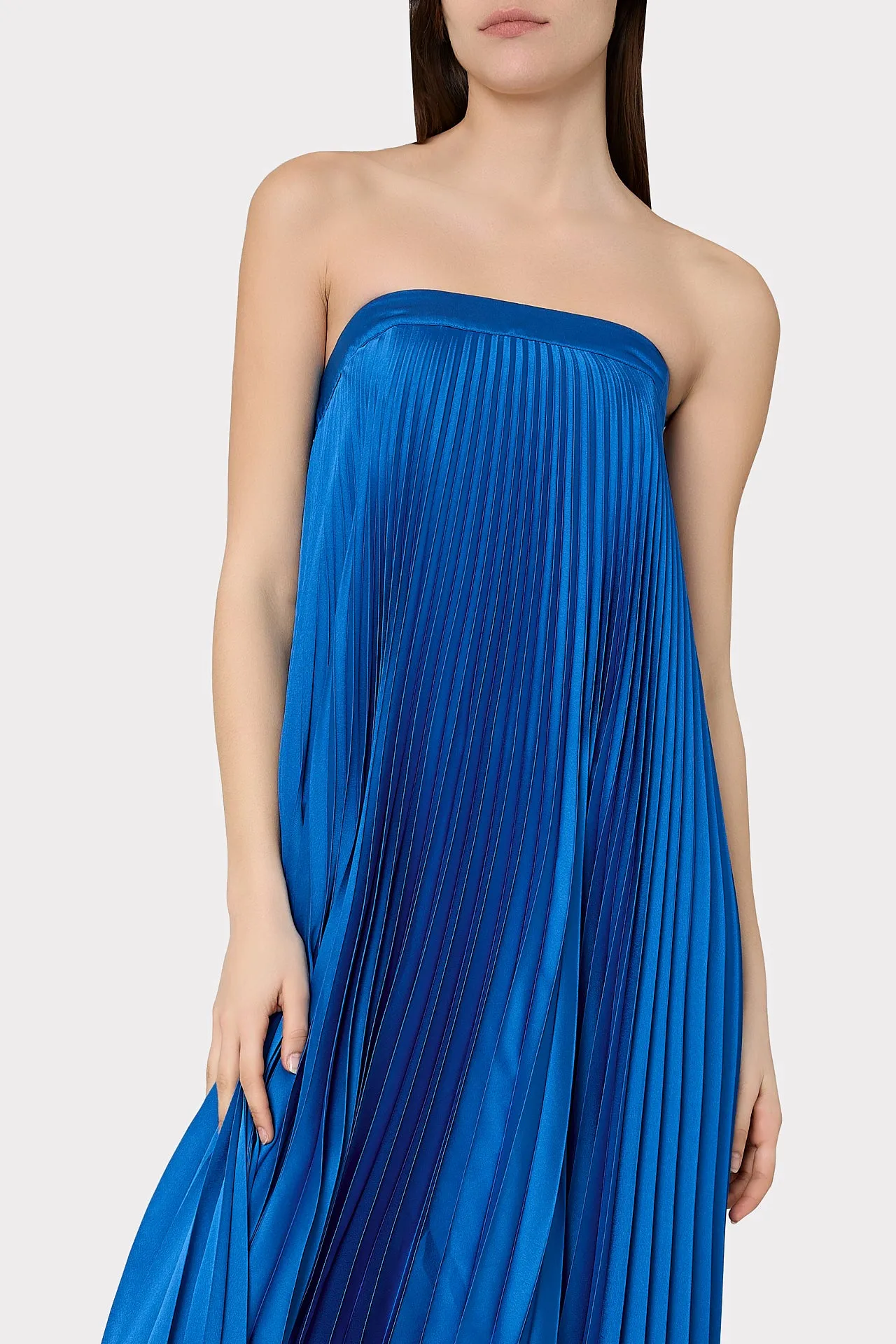 Jordyn Satin Pleated Strapless Dress