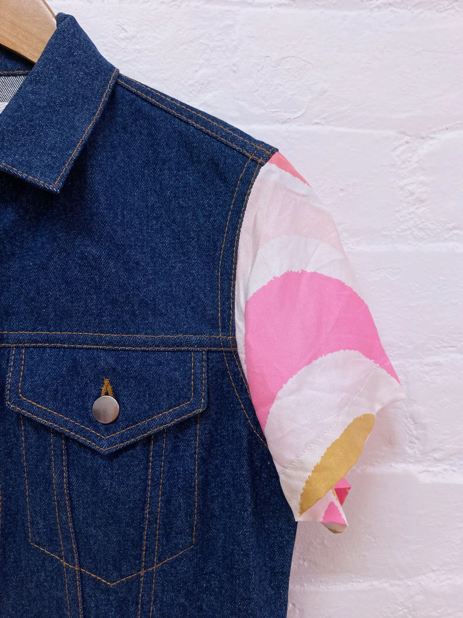 Junya Watanabe SS2001 denim vest dress with patterned silk skirt and sleeves