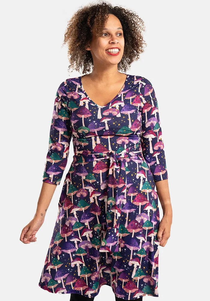 Kinoko Mushroom Print Tie Waist Dress