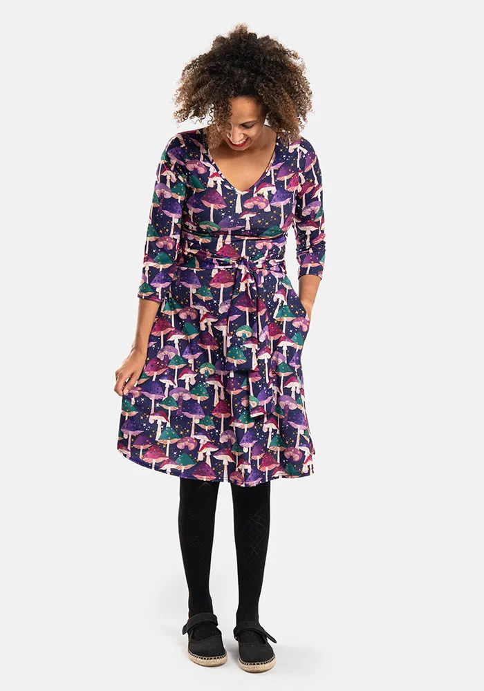 Kinoko Mushroom Print Tie Waist Dress