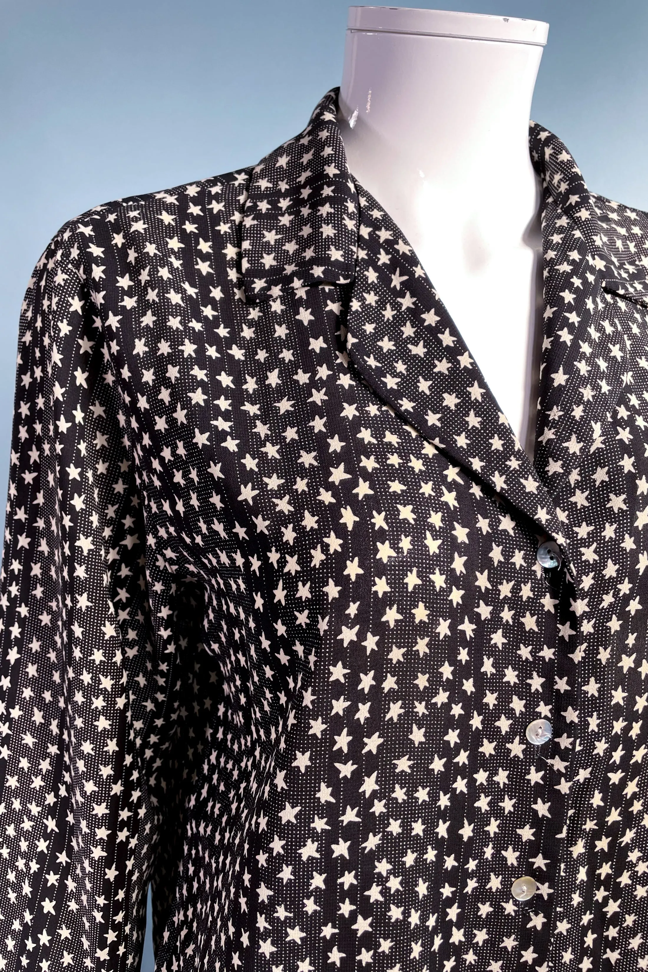 Le Caviar Vintage 80s Black/White Stars Blouse L